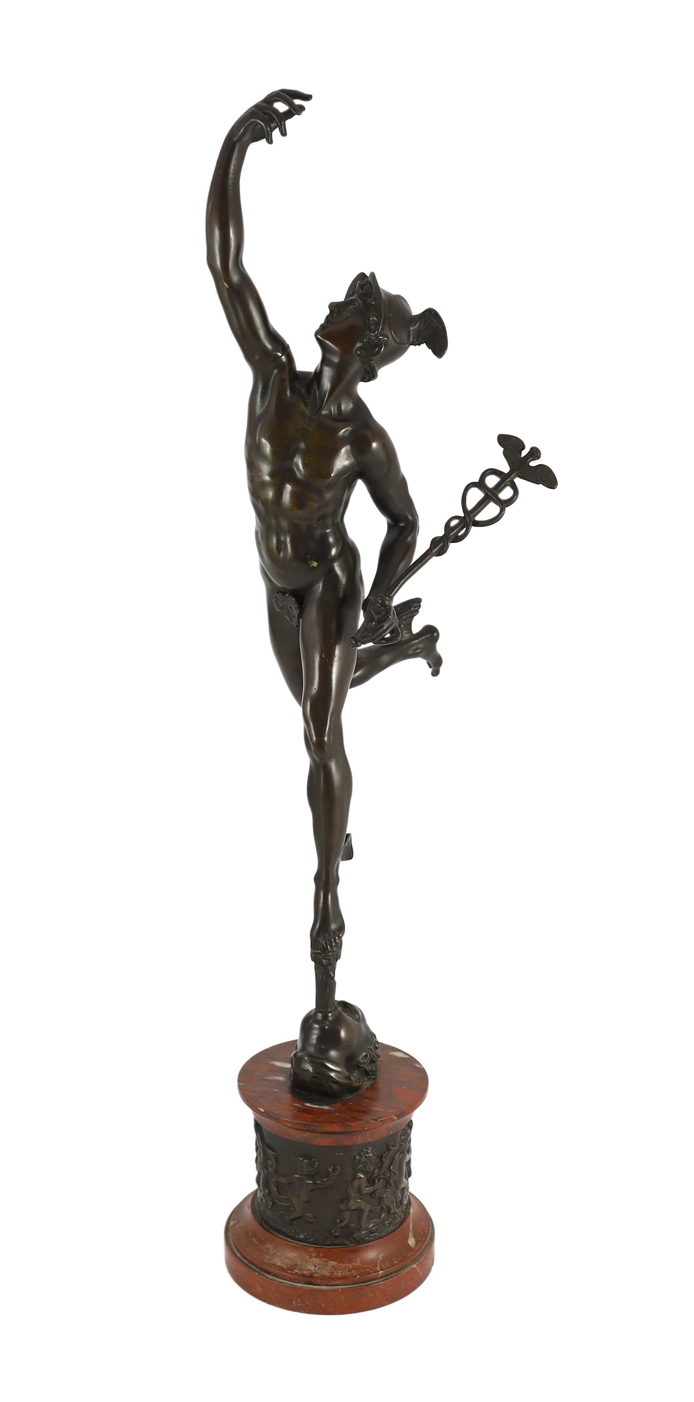 After Giambologna. A tall Grand Tour bronze figure of Mercury, height 82cm